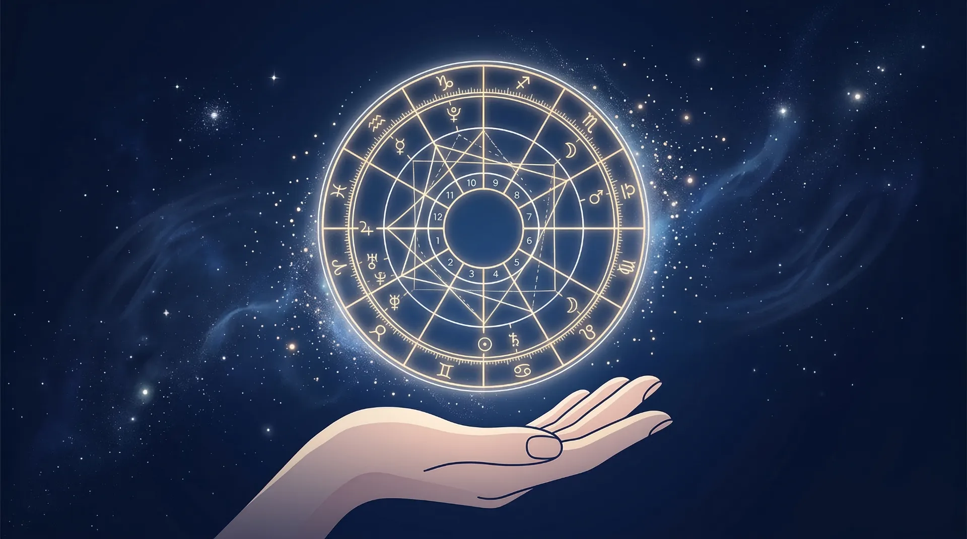 Birth chart wheel with personalized AI interpretation overlay