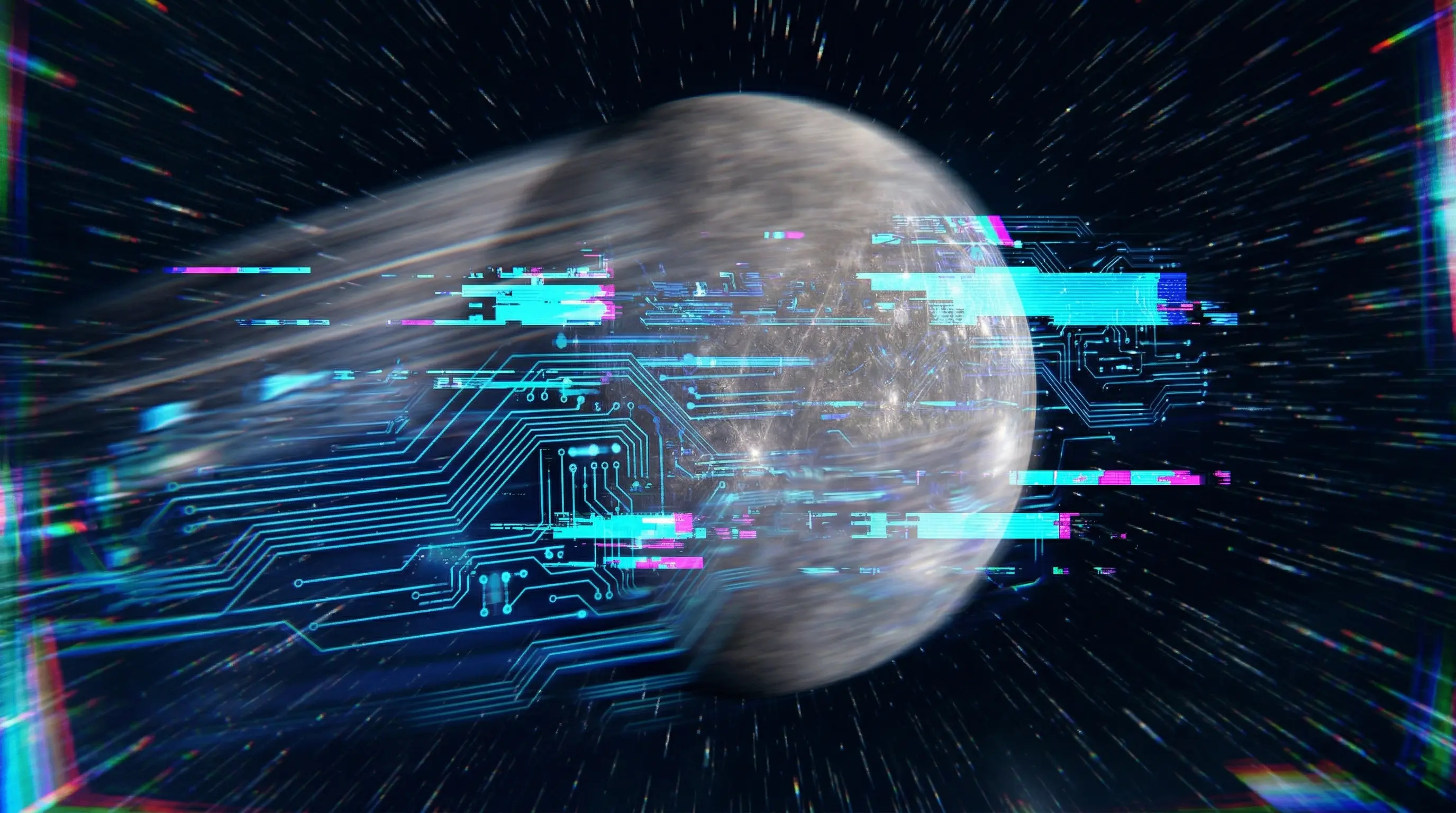 Digital glitches and overlapping communication signals representing Mercury Retrograde