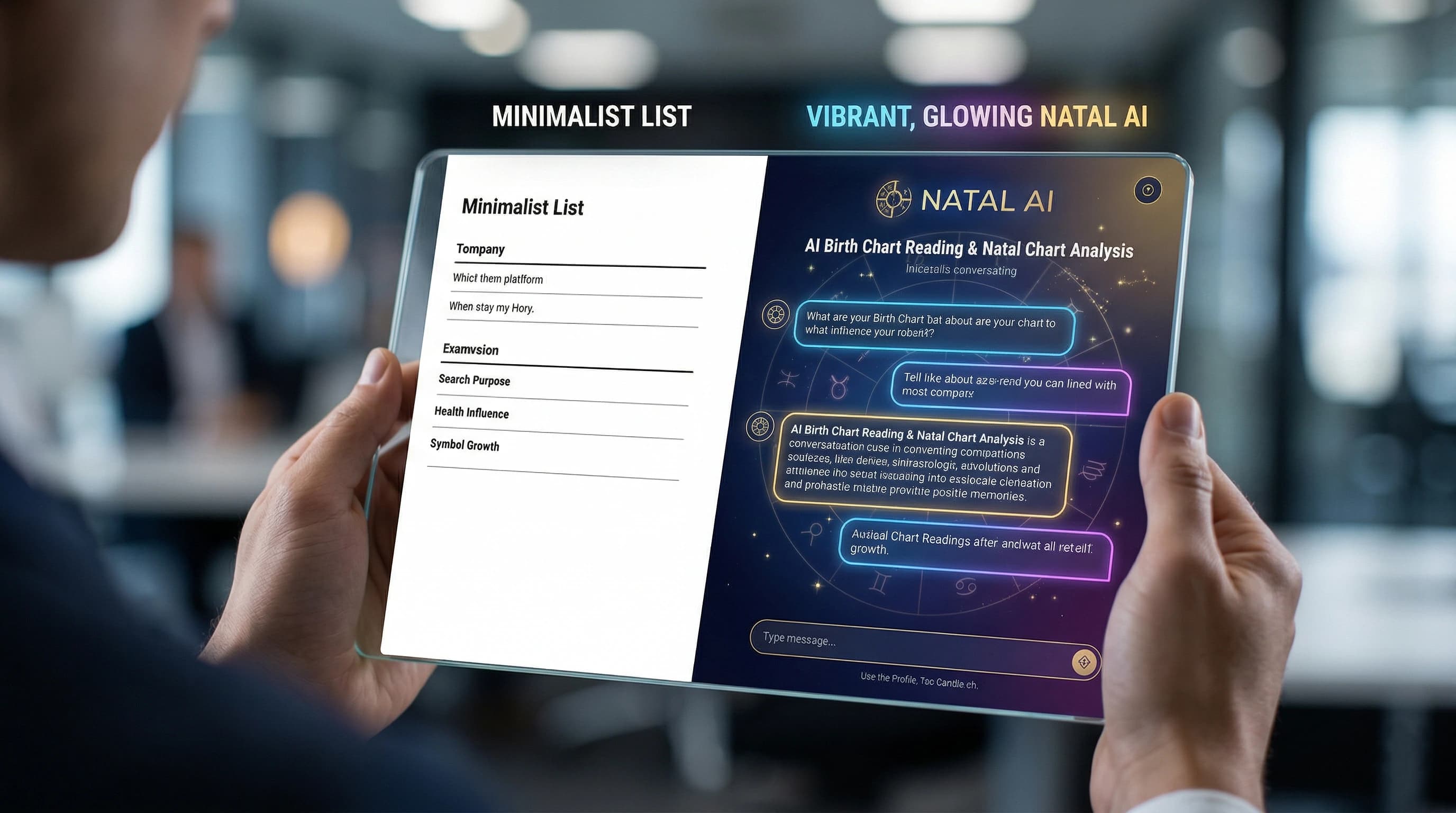 A side-by-side comparison UI of two astrology apps