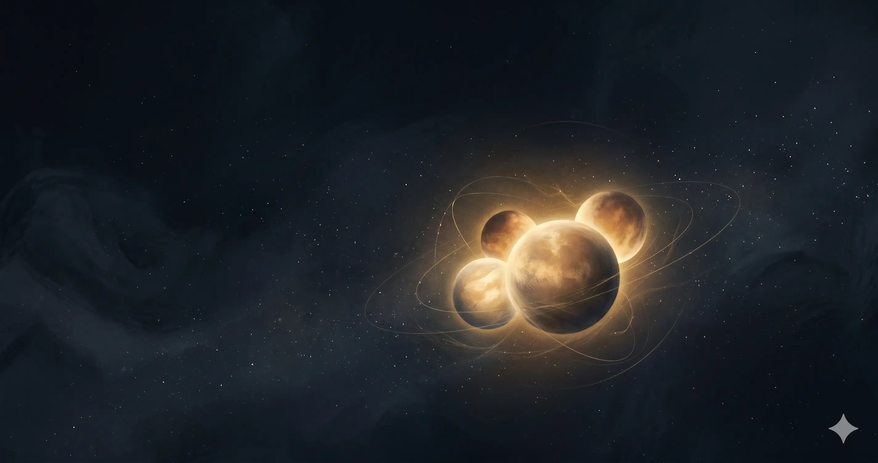 Three or more planets clustered tightly together in one glowing region of the night sky