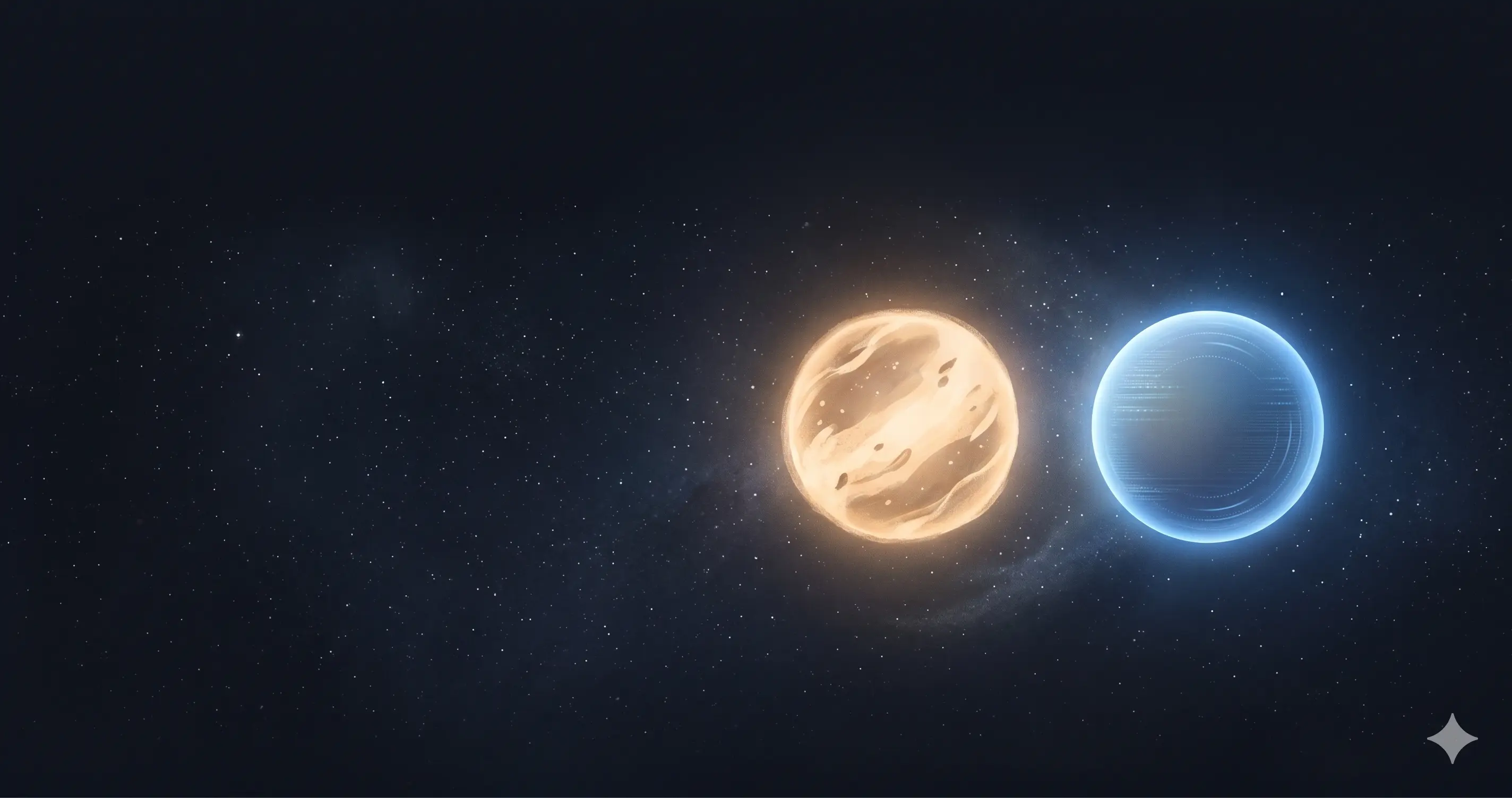 Two glowing astrological orbs of different character side by side against a dark sky, suggesting a comparison