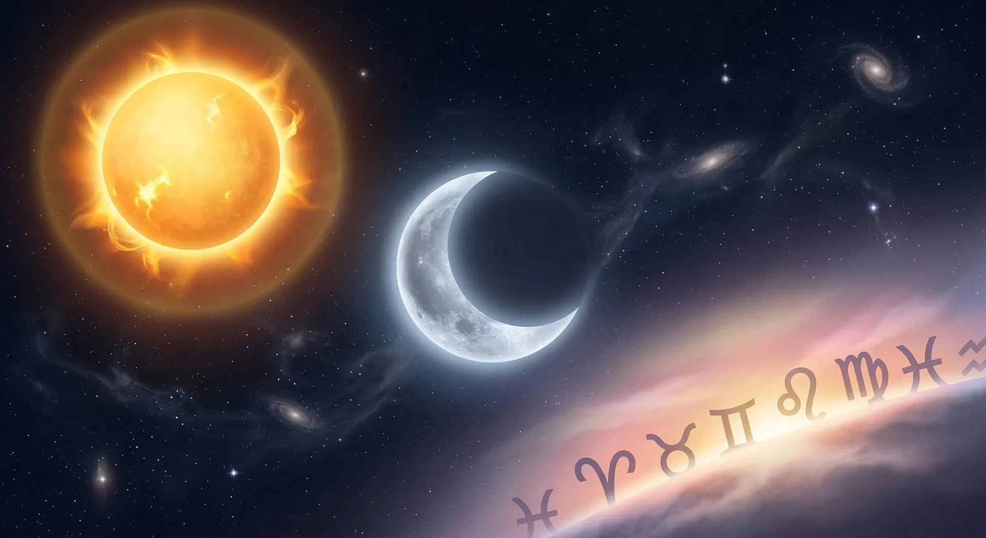 Diagram showing the sun, moon, and rising sign positions in a natal chart